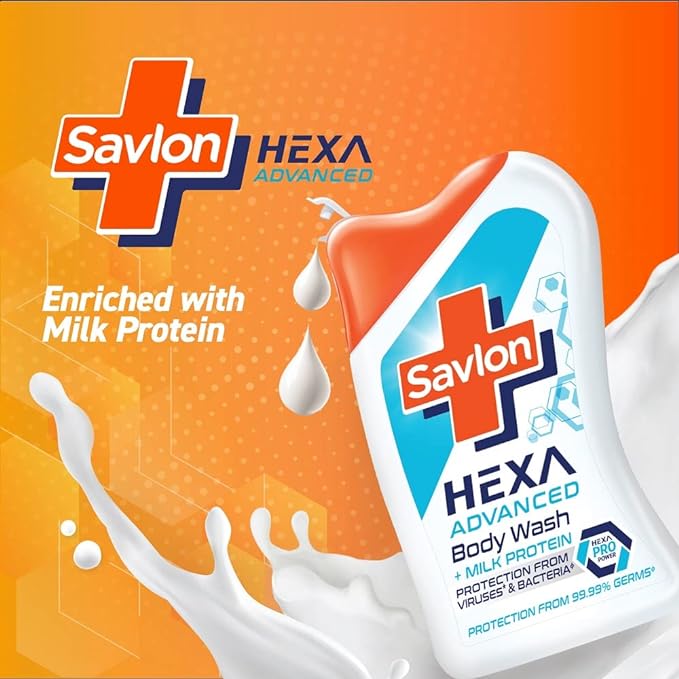 Savlon Hexa Advanced Body Wash with Milk Protein, Shower Gel for Moisturized Skin - 215 ml