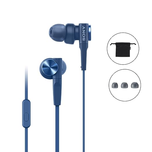 Sony Premium MDR-XB55AP in-Ear Extra Bass Wired Headphones with Mic (Blue)