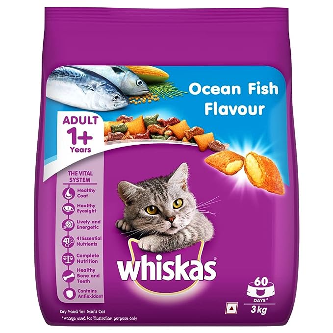 Whiskas Adult (+1 year) Dry Cat Food Food, Ocean Fish Flavour, 3kg Pack