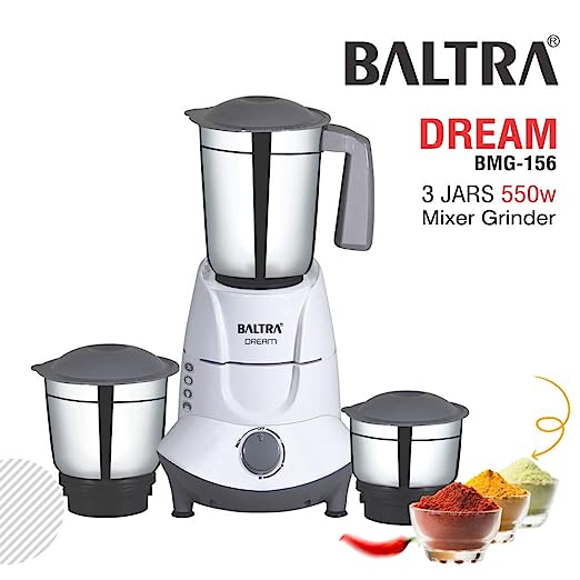 BALTRA Dream 3 Jar 550Watt Mixer Grinder, white (BMG-156)