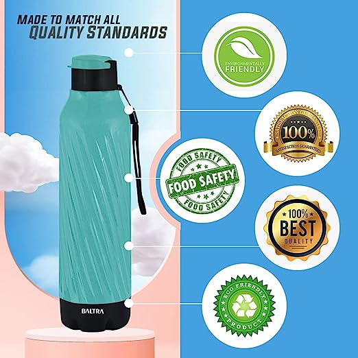 Baltra Berry Hot & Cold Stainless Steel Water Bottle with Inner Steel and Outer Plastic (Turquoise, 700 ml)