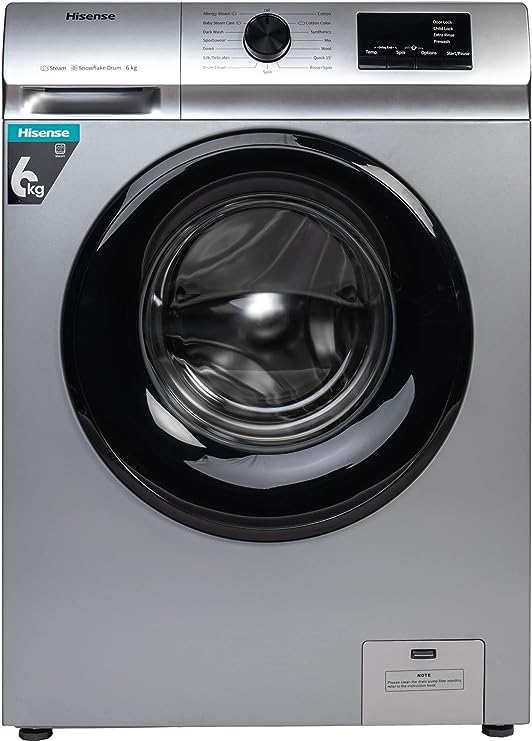 Hisense 6.0 Kg Fully-Automatic Front Loading Washing Machine (WFVB6010MS, Silver, Steam Wash, Built in Heater), ‎Silver(OPEN BOX)