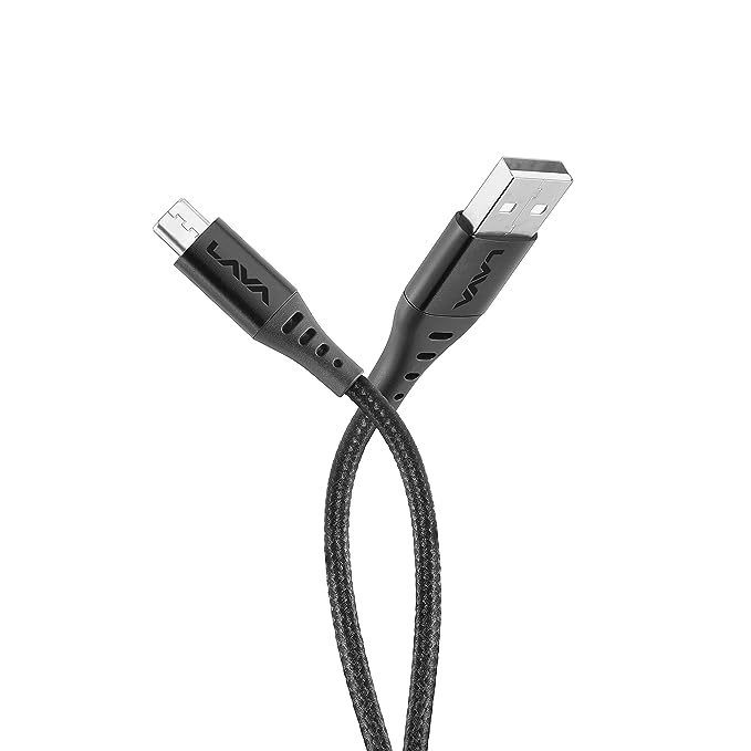 Lava D4 Cable, 2A 1 Meter Micro USB Braided Charging Cable with 480 MBPS Data Transmission (Black)