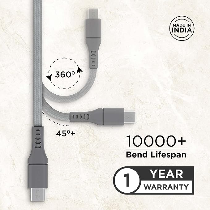 Lenovo Micro USB Tangle-free  Aramid fiber braided 1m cable with 4A charging & 480 MBPS data transmission, certified 10000+ bend lifespan, Metallic Grey