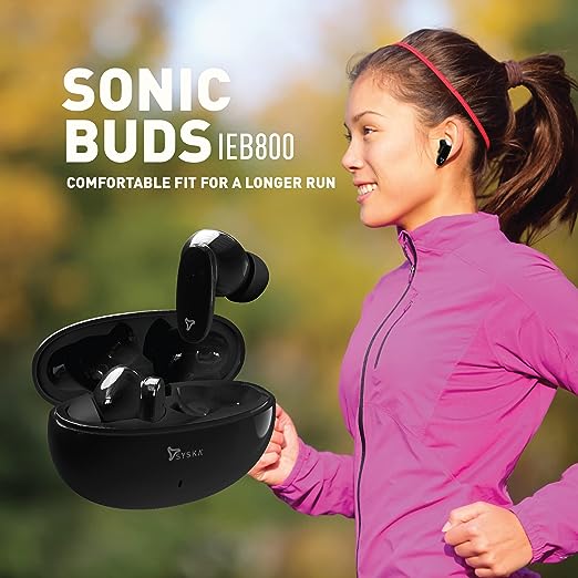 SYSKA Sonic Buds IEB800 True Wireless Earbuds with Ultra Sync Technology, 30Hr Play BackTime, Smooth Touch Control, IPX4 Water Resistant (Jet Black, Made in India)
