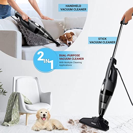 INALSA Dura Clean Plus Upright Vacuum Cleaner, 2-in-1,Handheld & Stick for Home & Office Use,800W- with 16KPA Strong Suction & HEPA Filtration|0.8L Dust Tank|Includes Multiple Accessories,(Grey/Black)