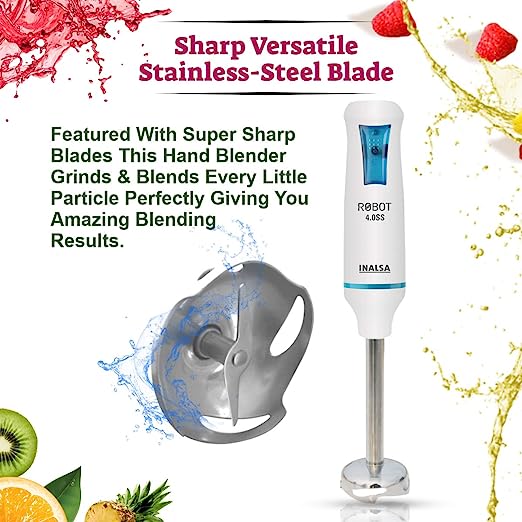 Inalsa Robot 4.0 SS Hand Blender, 400W (White and Blue)