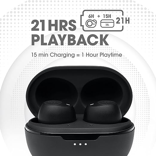 JBL C115 True Wireless in Ear Earbuds with Mic, Jumbo 21 Hours Playtime with Quick Charge, True Bass, Dual Connect, Bluetooth 5.0, Type C and Voice Assistant Support for Mobile Phones (Black)