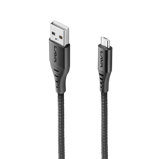 Lava D4 Cable, 2A 1 Meter Micro USB Braided Charging Cable with 480 MBPS Data Transmission (Black)