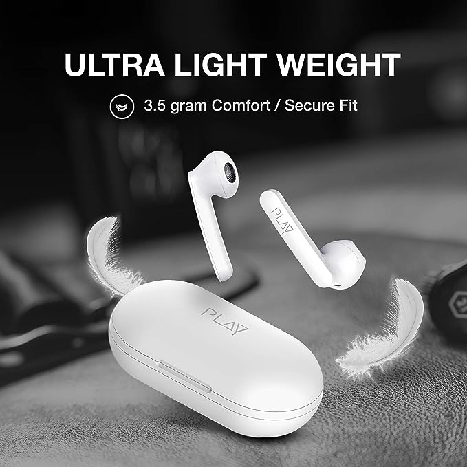 World Of PLAY PLAYGO T44 Ultralight Wireless In Ear Earbuds with Mic EBEL Drivers, 20hrs Battery, HD Call Quality,Touch Controls & BT 5.0 (White)