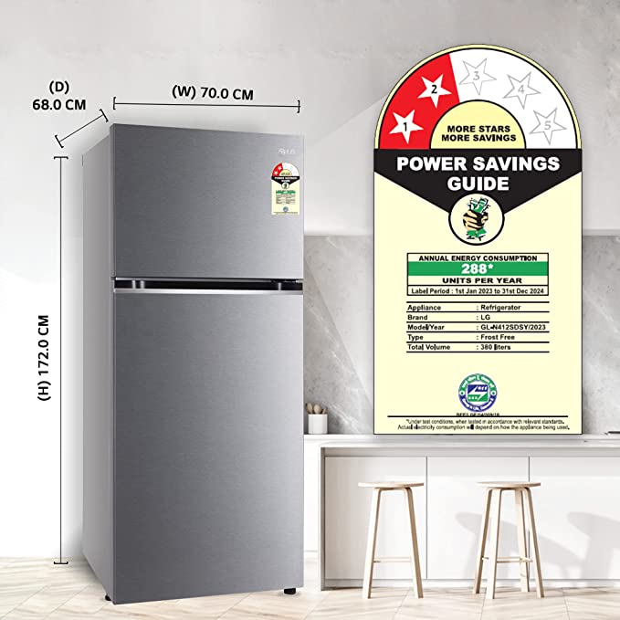 LG 380 L 2 Star Frost-Free Smart Inverter Double Door Refrigerator (‎GL-N412SDSY, Dazzle Steel, Express Freeze)