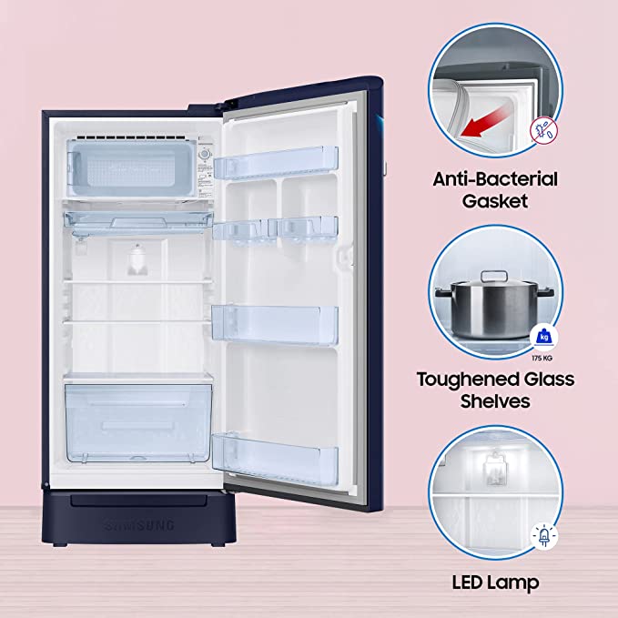 Samsung 189 L 5 Star Digital Inverter Direct Cool Single Door Refrigerator (RR21C2H25CR/HL, Camellia Blue, Base Stand with Drawer 2023 Model)