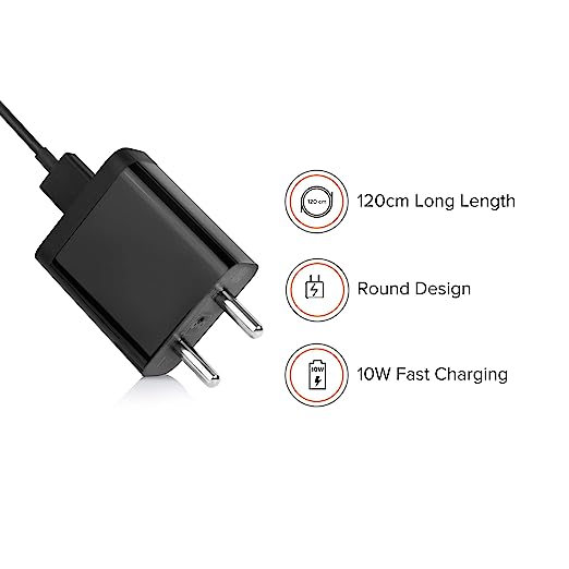 Mi 5V Charger|10W Wall Charger with USB Cable|Compatible for Mobile, Headphones, TWS, Game Console, Power Banks|Fast Charging + Quick Data Transfer+BIS Certified|(Adapter+USB to Micro USB Cable)-Black