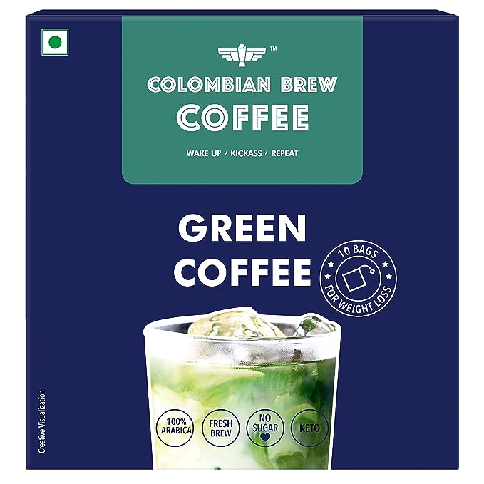 Colombian Brew Coffee Green Coffee Powder, Hot & Cold Brew 10 Bags, Pack of 2 (for Weight Loss) & Colombian Brew Coffee, High Caffeine Colombian Instant, 50g