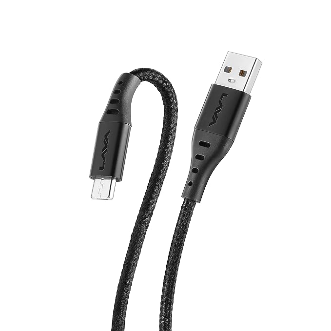 Lava D4 Cable, 2A 1 Meter Micro USB Braided Charging Cable with 480 MBPS Data Transmission (Black)