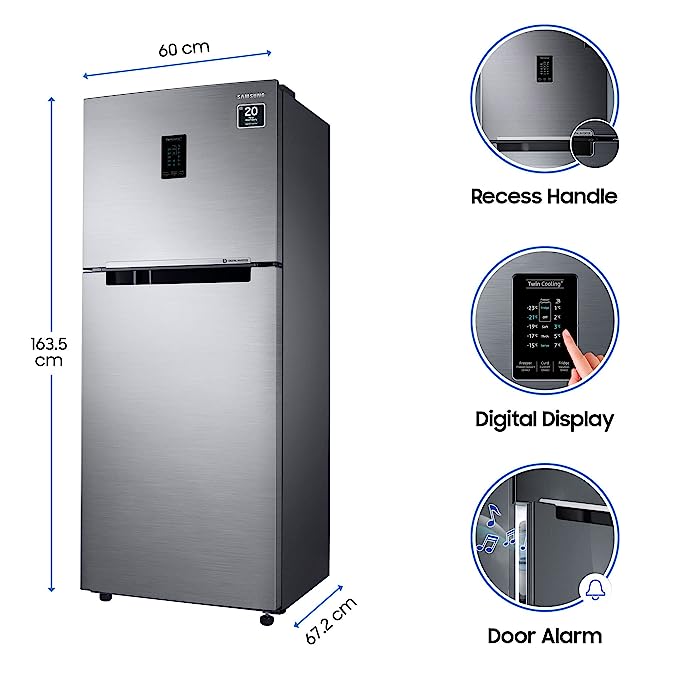 Samsung 324 L 3 Star Inverter Frost Free Double Door Refrigerator (RT34T4513S8/HL, Convertible 5In 1, Elegant Inox,2022 Model)