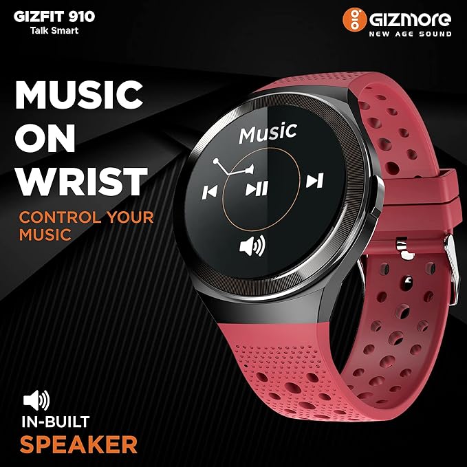GIZMORE Gizfit 910 Full Smart Watch with in-Built Speaker Bluetooth Calling & Music, Bold Metallic Body/SpO2 and Heart Rate Monitoring, Unlimited Faces Long Battery Life & Multiple Sports Mode- Red