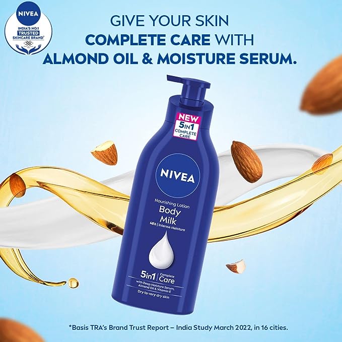 NIVEA Nourishing Body Milk 600ml Body Lotion | 48 H Moisturization | With 2X Almond Oil | Smooth and Healthy Looking Skin |For Very Dry Skin