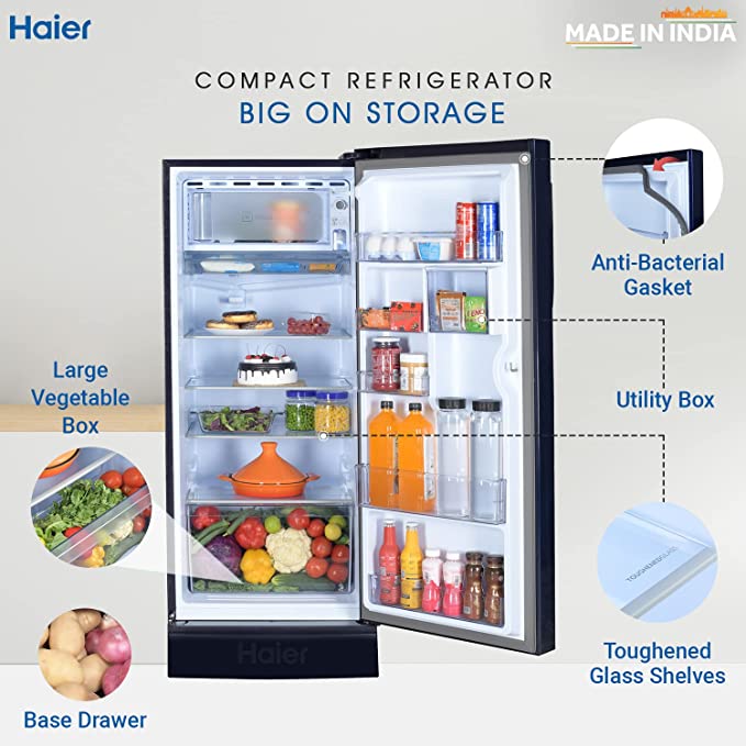 Haier 190L 4 Star Direct Cool Single Door Refrigerator (HED-204MFB-P, Marine Peony, Base Stand with Drawer)
