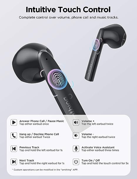 omthing True Wireless Earbuds, TWS Bluetooth 5.0 Headphones Stereo Sound Earphones, 4 ENC Mic, 25H Playtime Wireless Earbuds Sweatproof Sports Earphone, Suitable for Exercise/Driving/Home Office