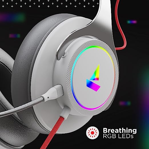 boAt Immortal IM1000D Dual Channel Gaming Wired Over Ear Headphones with mic, 7.1 Channel Surround Audio, Dolby Atmos, 50mm Drivers & RGB Breathing LEDs(White Sabre)