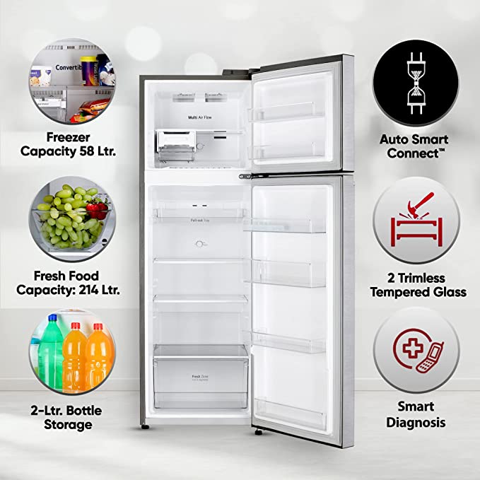LG 272 L 2 Star Frost-Free Smart Inverter Double Door Refrigerator (GL-N312SDSY, Dazzle Steel, Express Freeze)