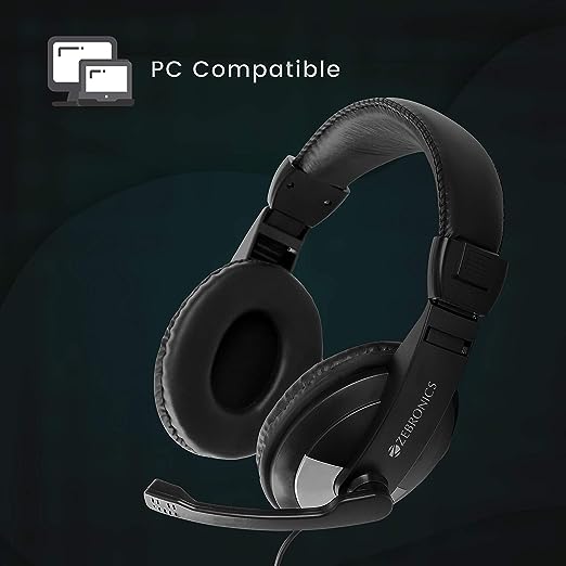 ZEBRONICS Zeb-200HM Wired On Ear Headphone with Mic, Dual 3.5mm Connectors, Adjustable Headband for PC Computers/Laptop (Black)