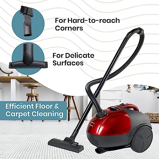 Inalsa Vacuum Cleaner Gusto Pro-1200W with Powerful Blower Function and 1.5L Reusable Cloth Dust Bag, Powerful 16KPA Suction, Lightweight & Compact, (Red/Black)