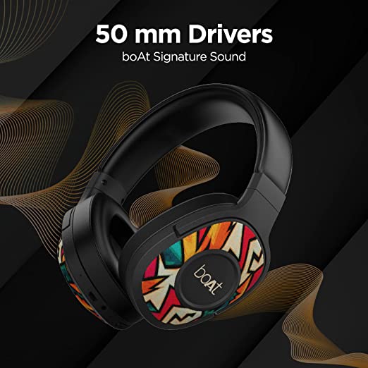 boAt Rockerz 550 Bluetooth Wireless Over Ear Headphones with Upto 20 Hours Playback, 50MM Drivers, Soft Padded Ear Cushions and Physical Noise Isolation with Mic (Black Symphony)