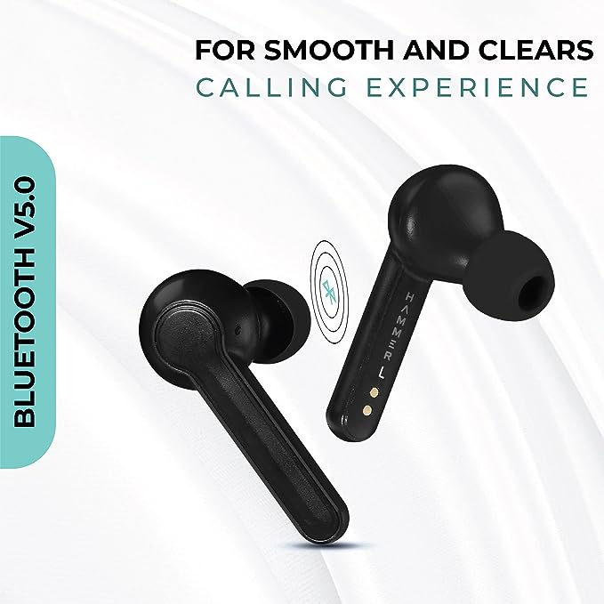HAMMER Solo 3.0 True Wireless in Ear Earbuds (TWS Earbuds) with Mic Bluetooth Earbuds with Total 20 Hrs Playtime, Voice Assistant, Auto Paired Technology, Smart Touch Controls, (Black)