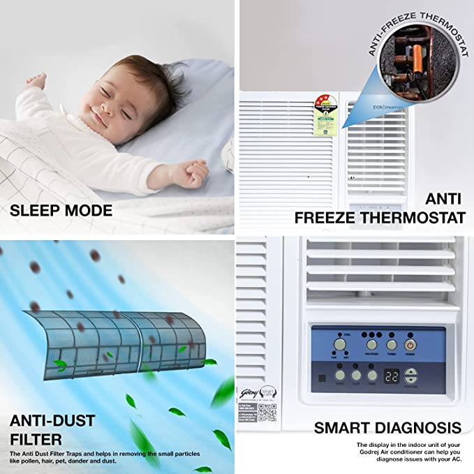 Godrej 1.5 Ton 3 Star, Turbo Mode, Window AC (Copper, Anti Corrosive Blue Fin, 2023 Model, AC 1.5T WFC 18UTC3-WWA Window, White)