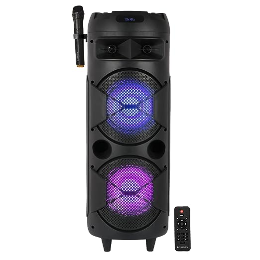 ZEBRONICS ZEB-450 Moving Monster Trolley 2X8L Bookshelf Speaker with 48 W Output Supporting Bluetooth, Pen Drive, Aux Input, Recording and Karaoke, RGB Lights with Mobile Holder