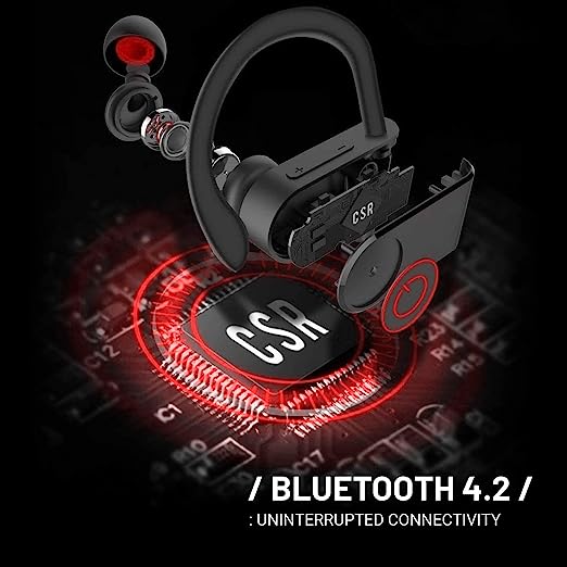 CrossBeats Wave Waterproof Sports Bluetooth Wireless Earphones for Mobile with Mic and Carry Case (Black)