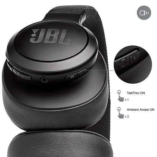 JBL Live 500BT, Wireless Over Ear Headphones with Mic, Signature Sound, Vibrant Colors with Fabric Headband, Dual Pairing, AUX, Ambient Aware & Talk Thru, Built-in Alexa & Google Assistant (Black)