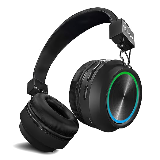 Flybot Alpha Wireless Over Ear Bluethooth Headphone with Mic IPX5 Rated with HD Sound and LED Light Design (Black)