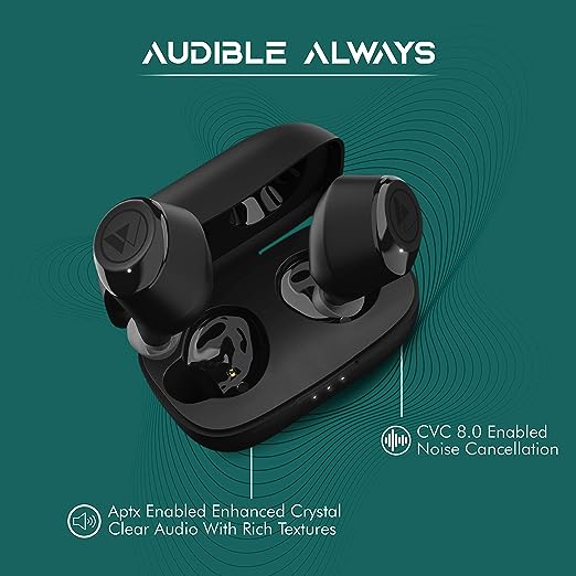 Wings Revel True Wireless TWS Bluetooth Earbuds Earphones Headphones, 4 mics, Qualcomm Chipset, APTx Audio, CVC 8.0 Noise Isolation, 24 Hours Playtime, Type-C Fast Charge