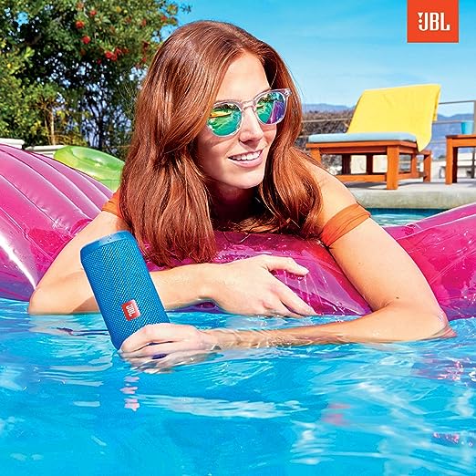 JBL Flip 4, Wireless Portable Bluetooth Speaker with Mic, Signature Sound with Bass Radiator, Vibrant Colors with Rugged Fabric Design, Connect+, IPX7 Waterproof & AUX (Black)