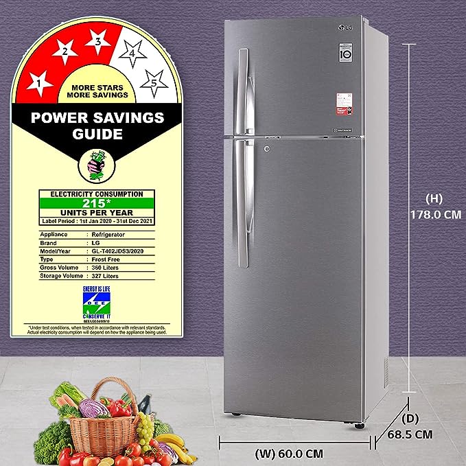 LG 360 L 3 Star Inverter Linear Frost-Free Double Door Refrigerator (GL-T402JDS3, Dazzle Steel, Convertible, 2022 Model)(OPEN BOX)