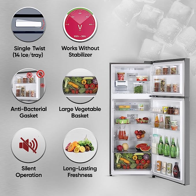 LG 380 L 2 Star Frost-Free Smart Inverter Double Door Refrigerator (‎GL-N412SDSY, Dazzle Steel, Express Freeze)