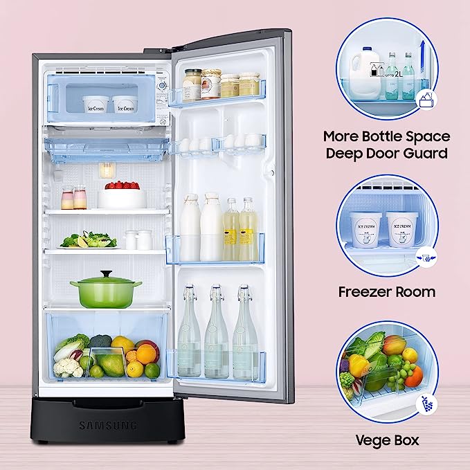 Samsung 189 L 5 Star Digital Inverter Direct Cool Single Door Refrigerator(RR21C2H25S8/HL, Silver, Elegant Inox, Base Stand with Drawer 2023 Model)