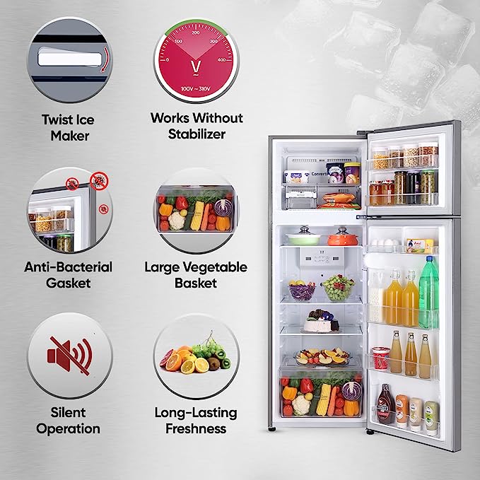 LG 288 L 2 Star Smart Inverter Frost-Free Double Door Refrigerator (GL-S322SPZY, Shiny Steel, Convertible)