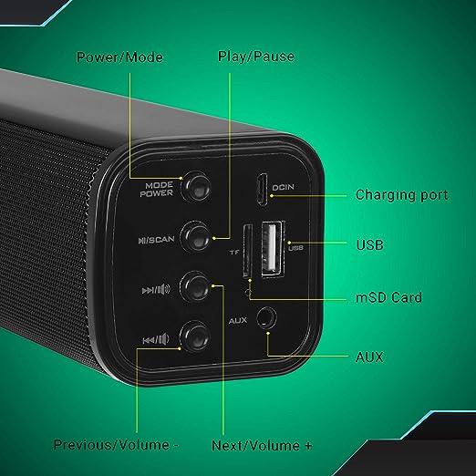 Zebronics ZEB-VITA Wireless Bluetooth 10W Portable Bar Speaker With Supporting USB, SD Card, AUX, FM, TWS & Call Function (Black)