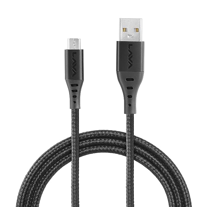 Lava D4 Cable, 2A 1 Meter Micro USB Braided Charging Cable with 480 MBPS Data Transmission (Black)