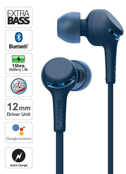 Sony WI-XB400 Wireless Extra Bass in-Ear Headphones with 15 hrs Battery, Quick Charge, Magnetic Earbuds, Tangle Free Cord, BT Ver 5.0, Work from Home,Bluetooth Headset with Mic for Phone Calls (Blue)
