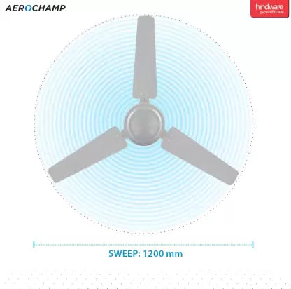 Hindware Aerochamp 1200 mm 3 Blade Ceiling Fan  (White, Pack of 1)