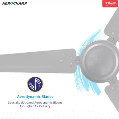 Hindware Aerochamp 1200 mm 3 Blade Ceiling Fan  (White, Pack of 1)