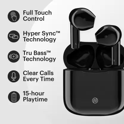 Noise Air Buds Mini with 15 Hours Playtime, Tru Bass Technology, and HyperSync Bluetooth Headset  (Jet Black, True Wireless)