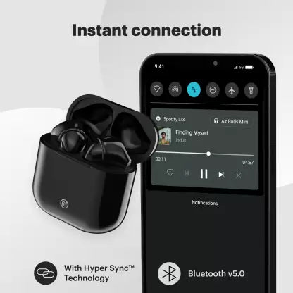 Noise Air Buds Mini with 15 Hours Playtime, Tru Bass Technology, and HyperSync Bluetooth Headset  (Jet Black, True Wireless)