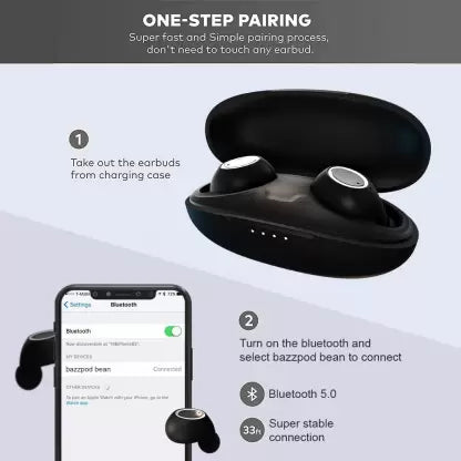 Bazzpod BEAN Bluetooth Headset  (Matte Black, True Wireless)