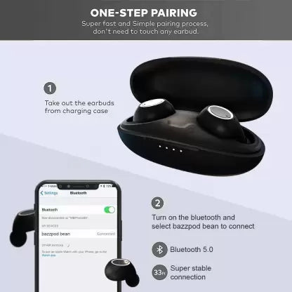 Bazzpod BEAN Bluetooth Headset  (Matte Black, True Wireless)